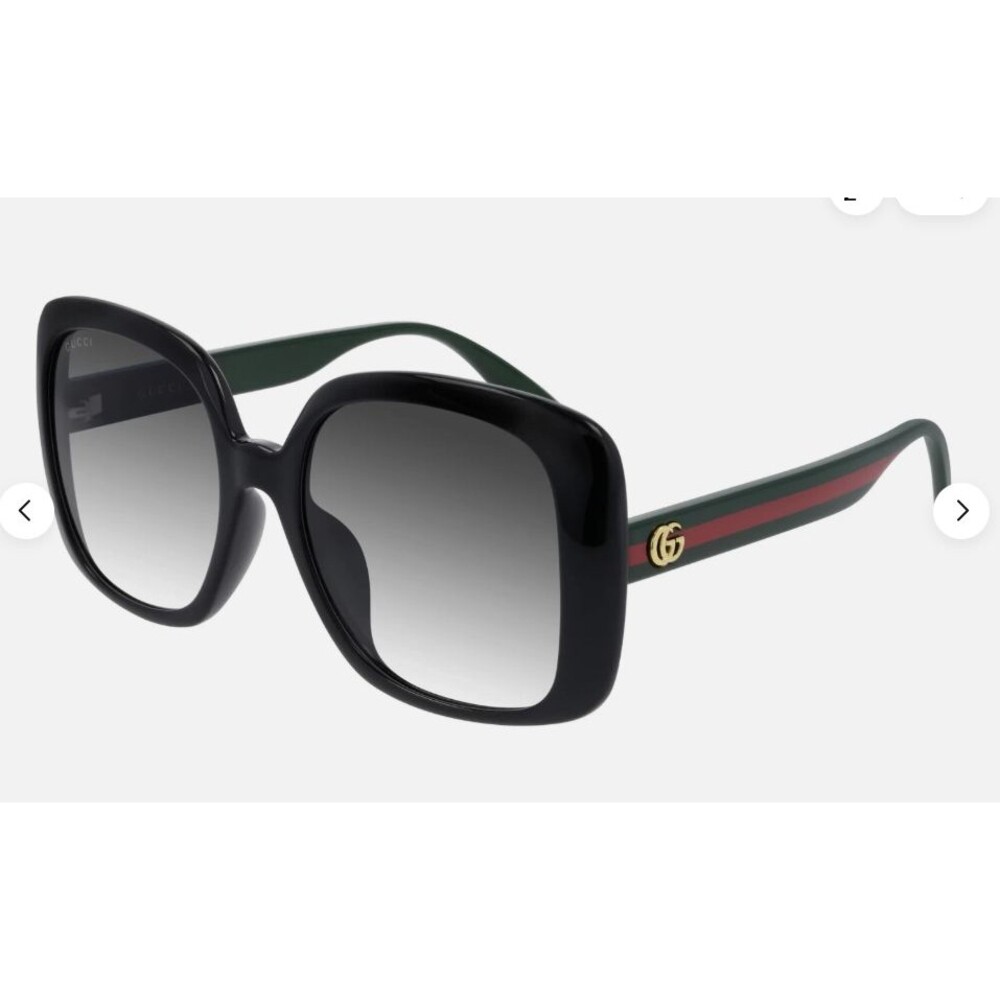 Gucci GG0714SA 001 Black Green Web Oversized Square Sunglasses Grey Gradient 56